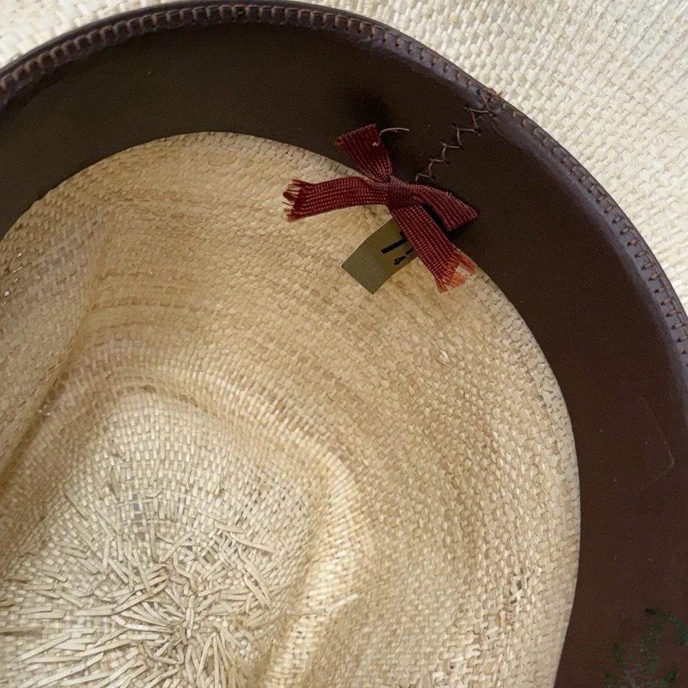 Rodeo Straw Cowboy Hat Brown Band‎ & Feather Size 7 1/4 Western Wear Ranch King